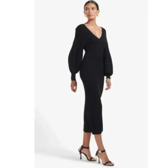 Staud Carnation Balloon Sleeve Black V-Neck Dress Size S - Picture 1 of 8